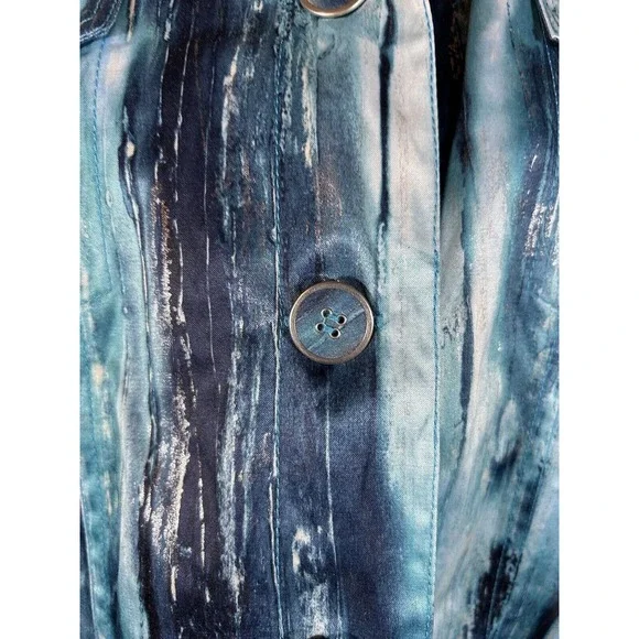 Chicos Women’s Metallic Blue White Splash Design Blazer Jacket Size XL - Picture 3 of 10